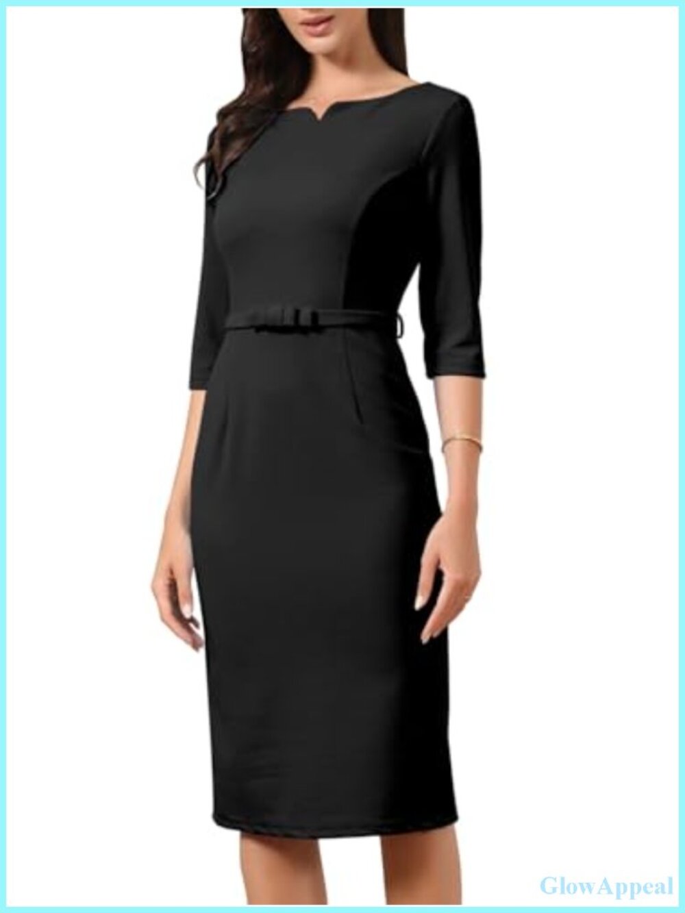 Work Dress 3/4 Sleeve Business Casual Sheath with Belt